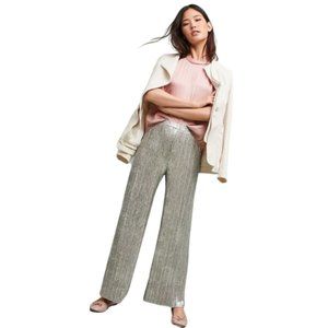 Anthropologie Elevenses Silver Metallic Wide Leg High Waisted Pants Size Small